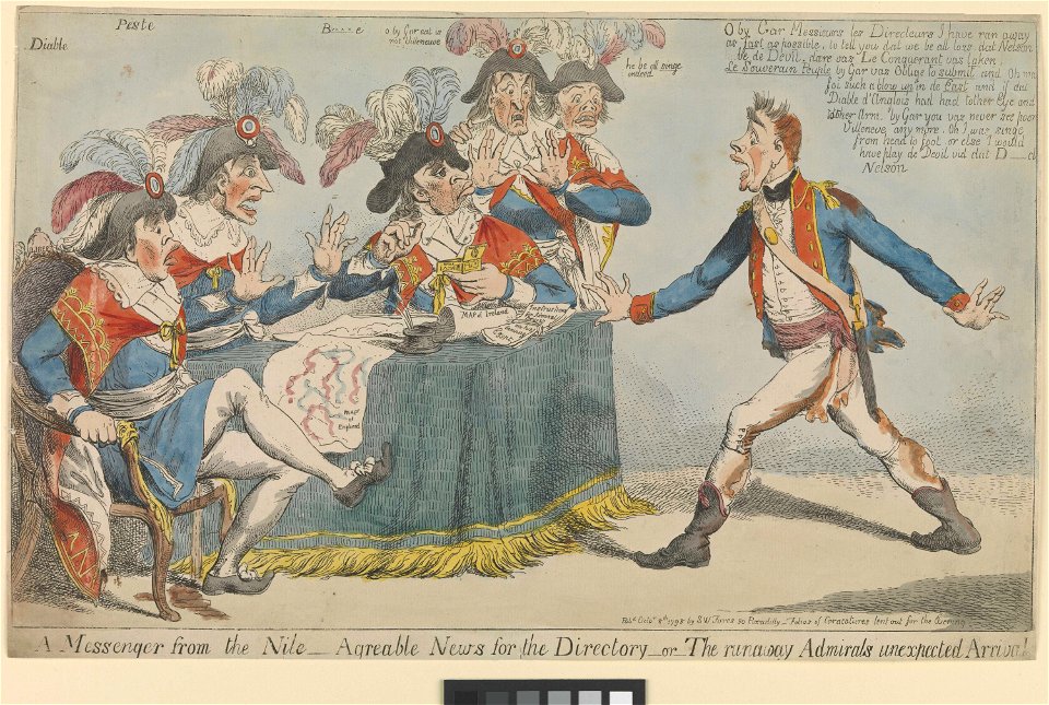 A Messenger from the Nile - Agreable News for the Directory - or - The runaway Admirals unexpected arrival (caricature) RMG PW3839