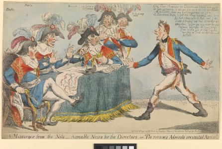 A Messenger from the Nile - Agreable News for the Directory - or - The runaway Admirals unexpected arrival (caricature) RMG PW3839