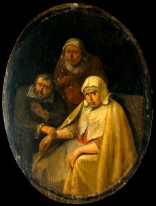A man taking a woman's pulse. Wellcome V0017255F2