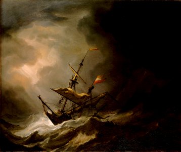 A Mediterranean Brigantine Drifting Onto a Rocky Coast in a Storm RMG BHC0906