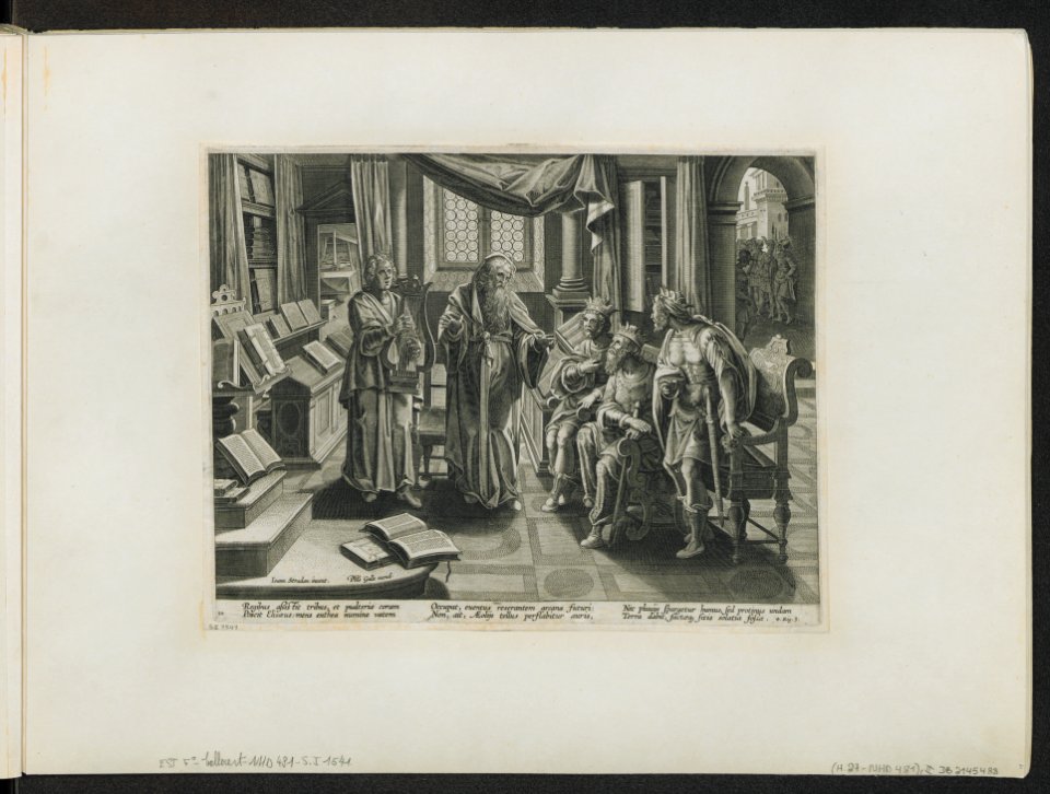 A Minstrel Playing Before the Kings of Israel, Judah and Edom ca.1589 print by Stradanus, S.I 1541, Prints Department, Royal Library of Belgium