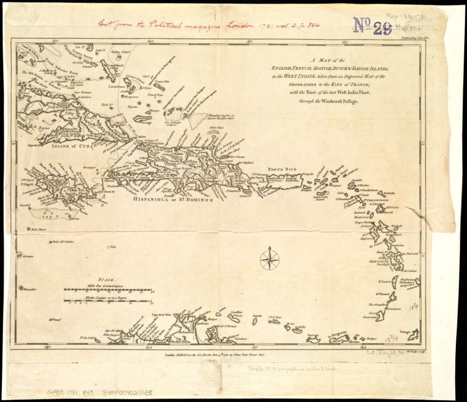 A map of the English, French, Spanish, Dutch, and Danish Islands, in the West Indies, taken from an improved map of the geographer to the King of France, with the tract of the last West India Fleet, (4587172518)