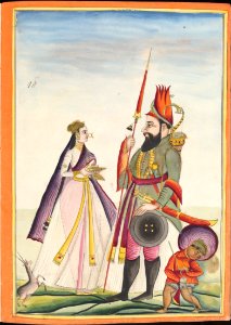 A Mughal warrior and his wife. Free illustration for personal and commercial use.