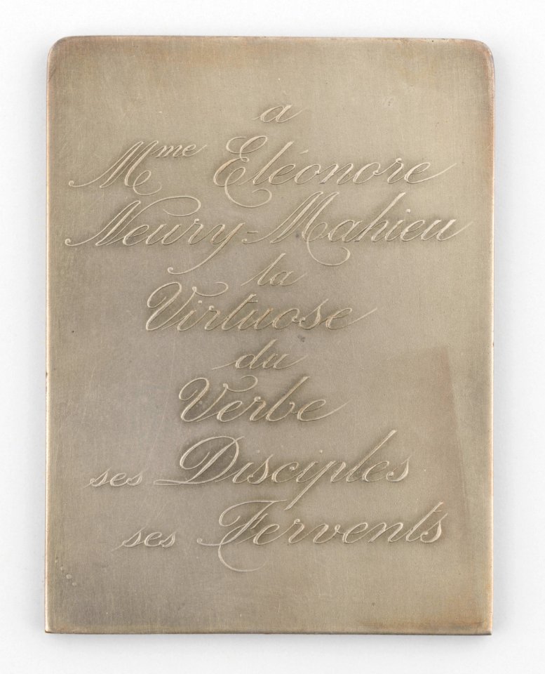 A Mms Eléonore Naurt-Mahieu La Virtuose du Verbe, plaquette by Pierre Theunis, Belgium, (1935), Coins and Medals Department of the Royal Library of Belgium, 2N115 - 1 (verso)