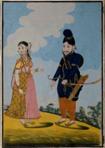 A Mughal Warrior and his wife. Free illustration for personal and commercial use.