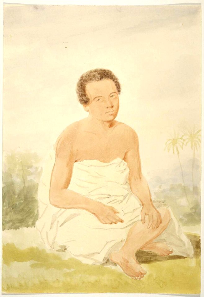 A native of Tongatabu, position of the kava drinker, 1854, watercolour by James Gay Sawkins