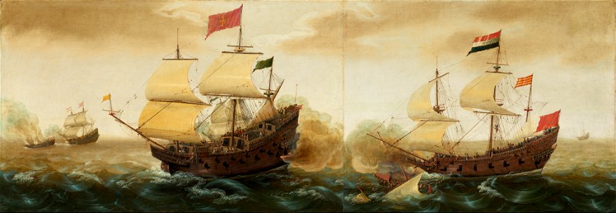 A Naval Encounter between Dutch and Spanish Warships A14825