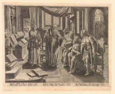 A minstrel playing before the King of Israel, Judah and Edom ca.1589 print by Stradanus, S.IV 2405, Prints Department, Royal Library of Belgium
