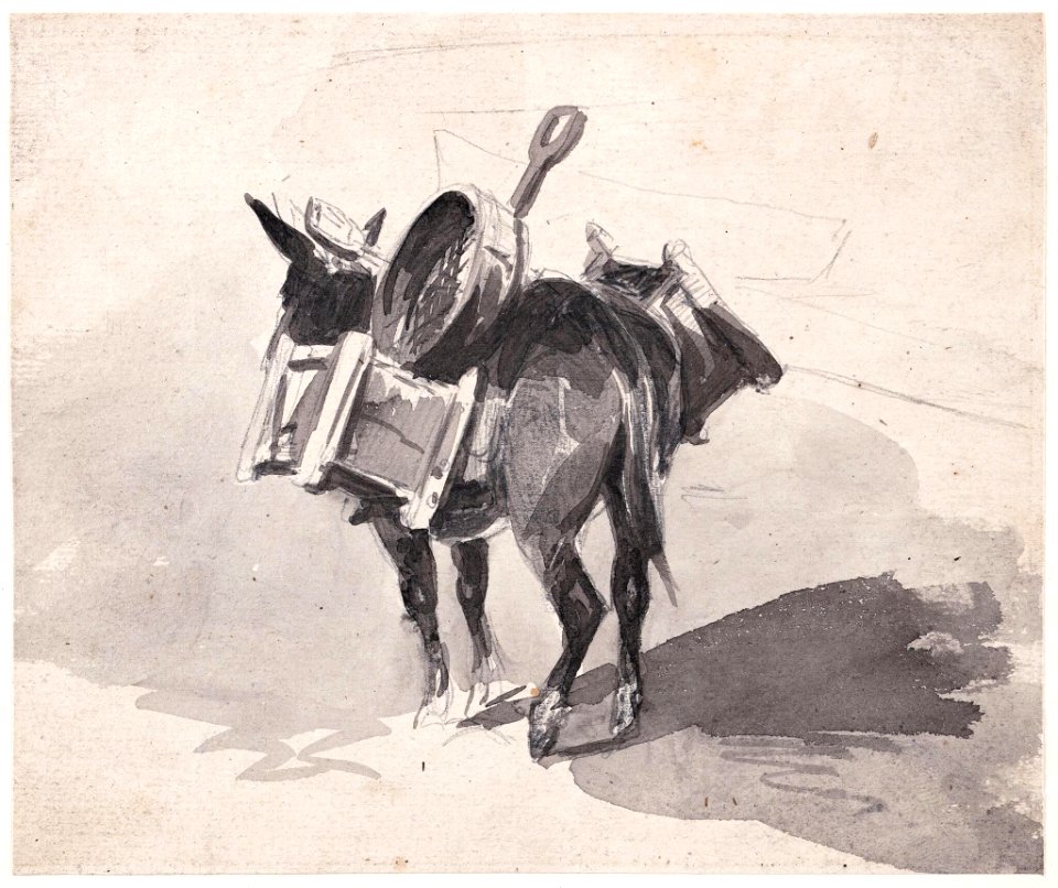 A pack donkey with spades and sand sifter - David Cox the elder - 9041-2048x1720