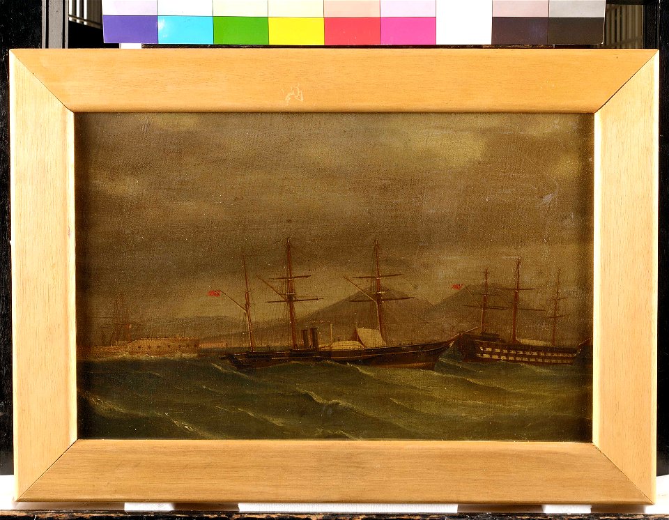 A paddle frigate in a rough sea off Naples RMG BHC1229