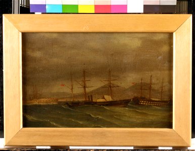 A paddle frigate in a rough sea off Naples RMG BHC1229