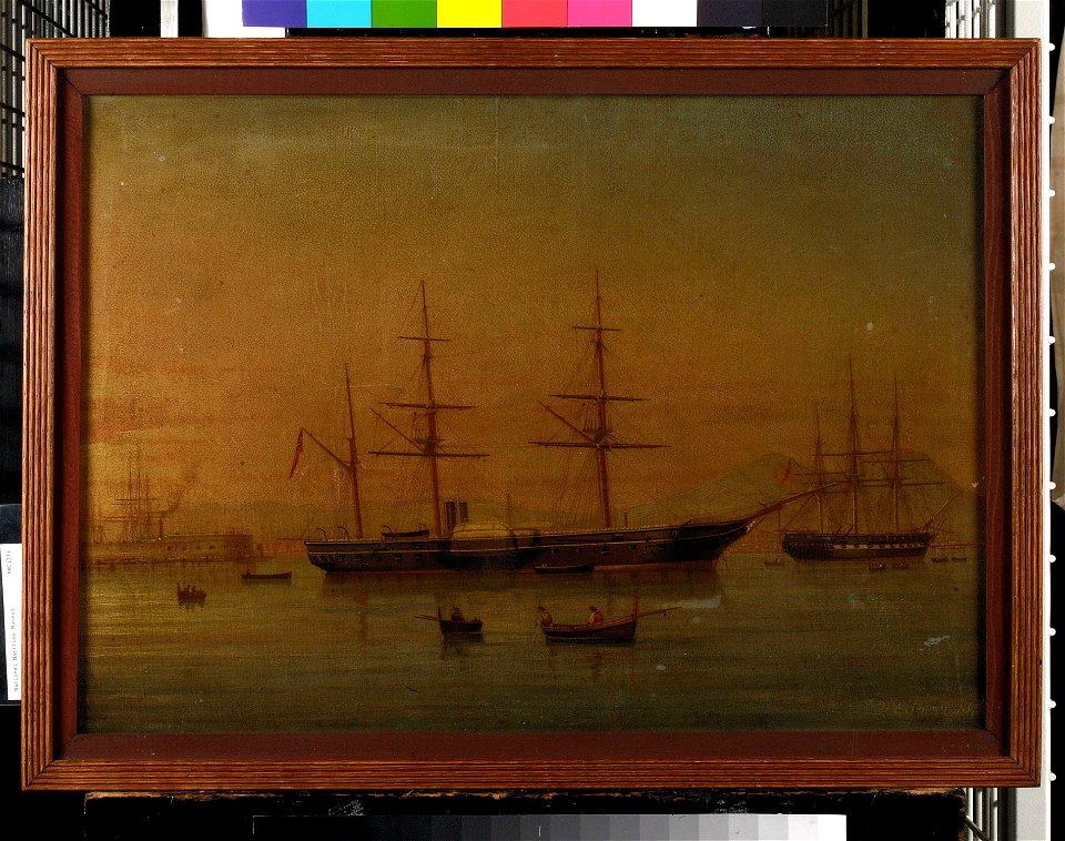 A paddle frigate at anchor off Naples RMG BHC1231