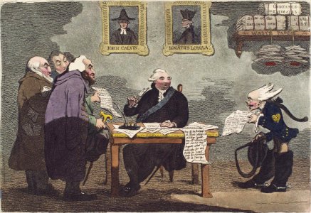 A noble lord, on an approaching peace, too busy to attend to the expenditure of a million of the public money by James Gillray (cropped)