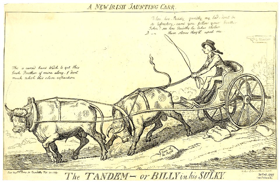 A new Irish jaunting carr. The tandem-or Billy in his sulky. (BM 1868,0808.6820)