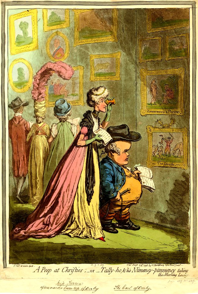 A Peep at Christie's;-or-Tally-ho, & his Nimeney-pimmeney taking the Morning Lounge. (BM 1851,0901.819)