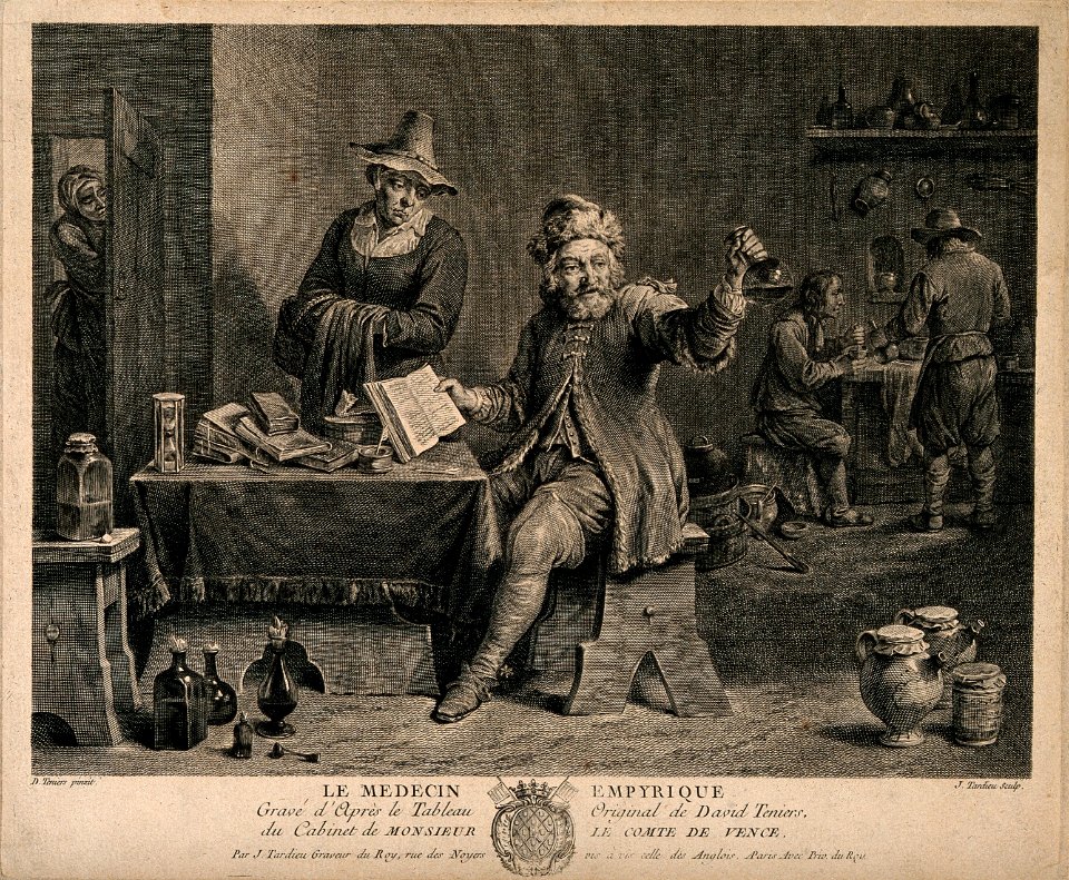 A physician in his surgery and workshop examining a urine fl Wellcome V0016155