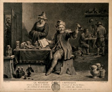A physician in his surgery and workshop examining a urine fl Wellcome V0016155