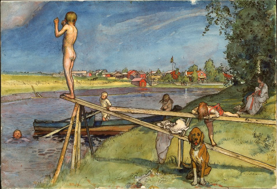 A Pleasant Bathing-Place. From A Home (26 watercolours) (Carl Larsson) - Nationalmuseum - 24218