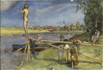 A Pleasant Bathing-Place. From A Home (26 watercolours) (Carl Larsson) - Nationalmuseum - 24218
