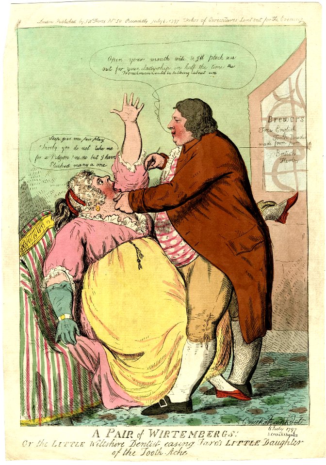 A pair of Wirtembergs! Or the little Wiltshire dentist easing Faro's little daughter of tooth-ache (BM 1868,0808.6648)