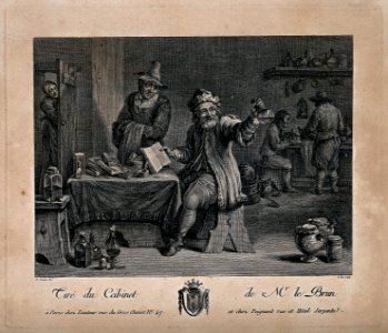 A physician, in his surgery and workshop, examining a urine Wellcome V0016047