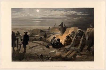 A quiet night in the batteries - a sketch in the Greenhill battery (Major Chapman's), 29th Jany. 1855 - W. Simpson delt. LCCN2004672583