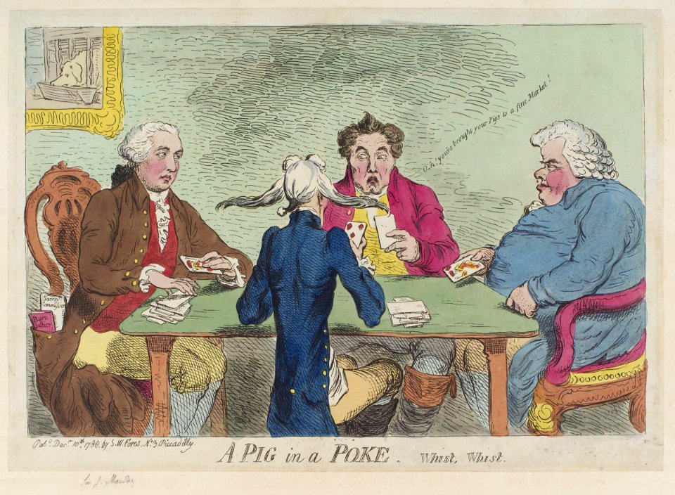 A pig in a poke. Whist, whist' (Sir Joseph Mawbey, 1st Bt) by Samuel William Fores