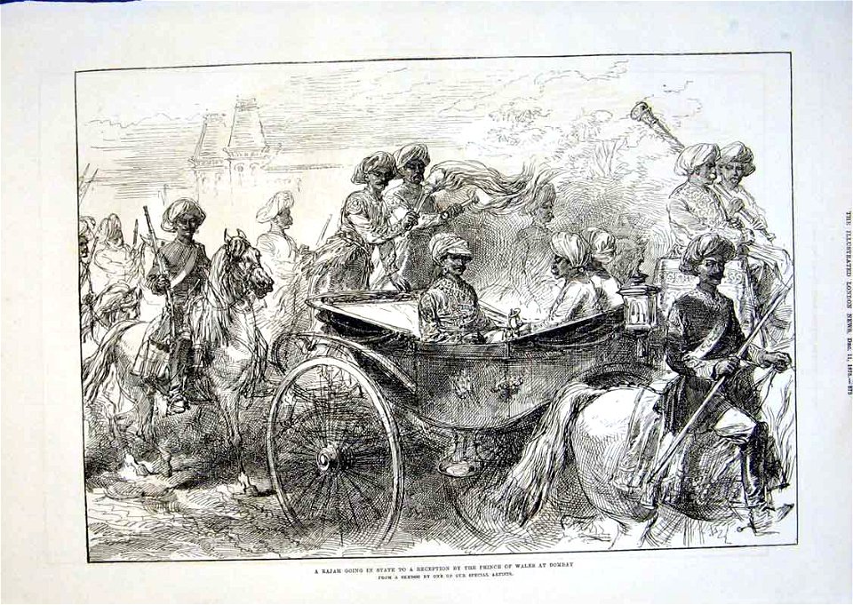 A Rajah going in state to a reception by the Prince of Wales at Bombay - ILN 1875