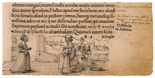 A Scholar Treads on a Market Woman's Basket of Eggs, marginal drawing by Hans Holbein the Younger