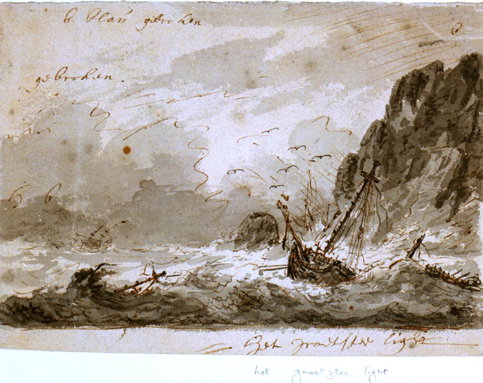 A ship wrecked on a rocky coast RMG PW6669
