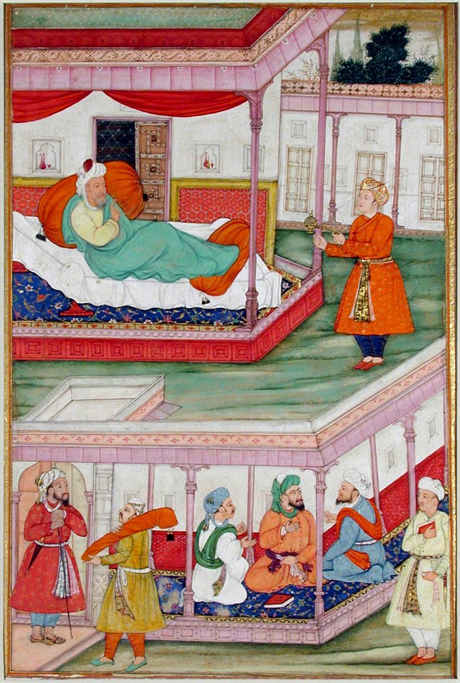 A servant brings an incense burner to an ill man (6125072824)