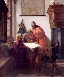 A scholar in his study, by Cornelis de Man. Free illustration for personal and commercial use.