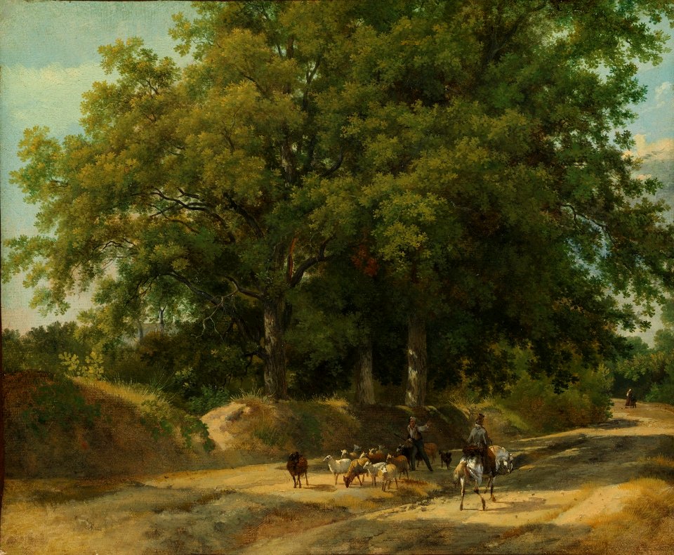 A Shepherd and a Rider on a Country Lane Auguste-Xavier Leprince