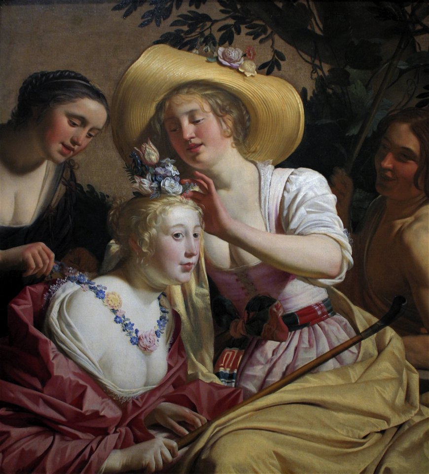 A shepherdess adorned with flowers, by Gerard van Honthorst