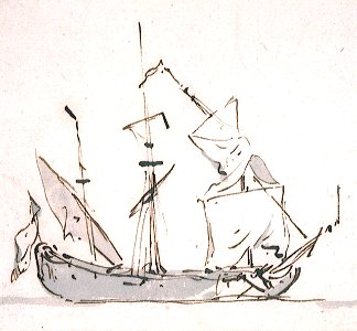 A ship in a light wind with her fore topmast going by the board RMG PV5361