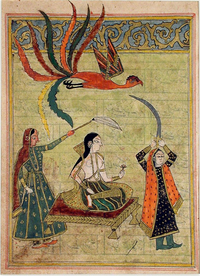 A simurgh flies over a princess on a throne (6125070834)