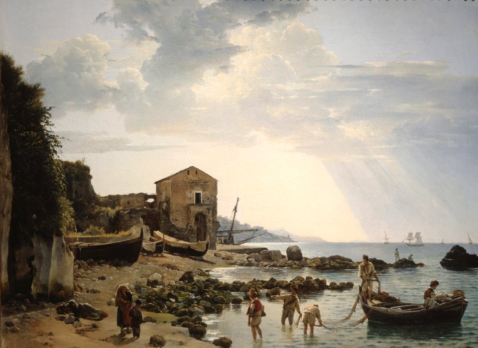 A small harbour in Sorrento overlooking the Islands of Ischia and Procida is one of artworks by Sylvester Feodosievich Shchedrin