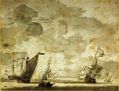 A smalschip Close-hauled and a Dutch flagship under easy sail RMG PV5262