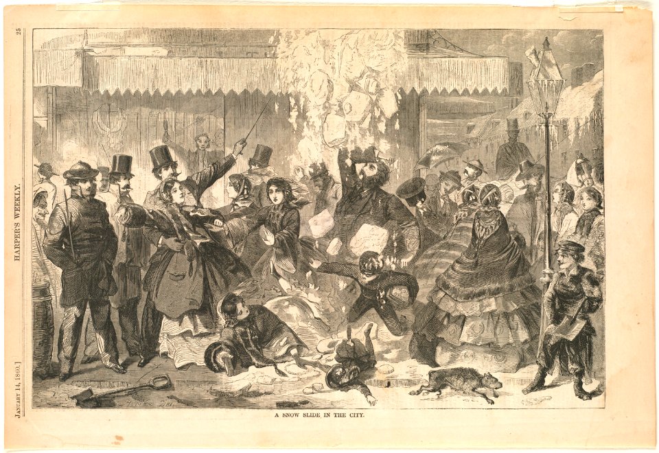 A snow slide in the city (Boston Public Library)