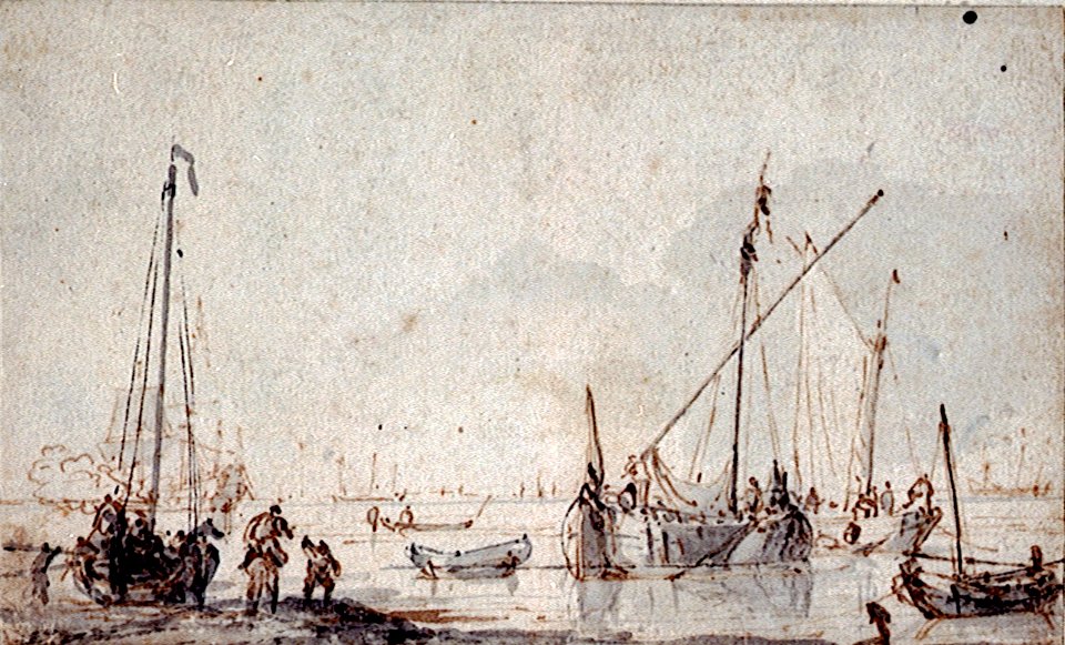 A smalschip, kaag and weyshcuit near the shore RMG PV5352