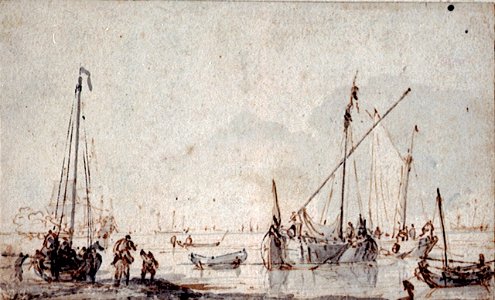 A smalschip, kaag and weyshcuit near the shore RMG PV5352