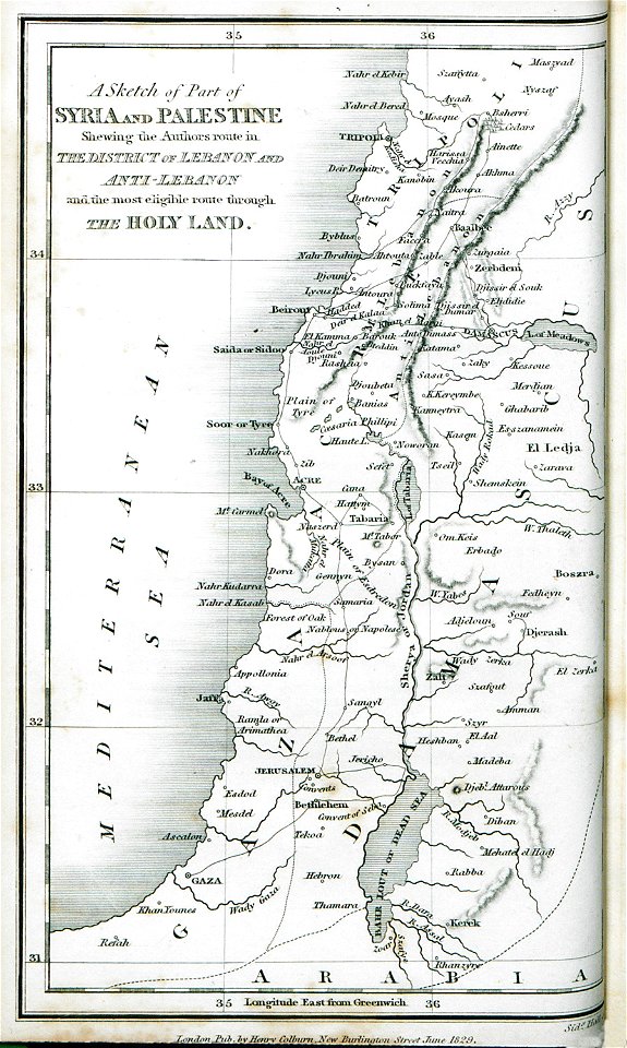 A sketch of part of Syria and Palestine shewing the Authors route in the district of Lebanon and Anti-Lebanon and the mo - Frankland Charles Colville - 1829