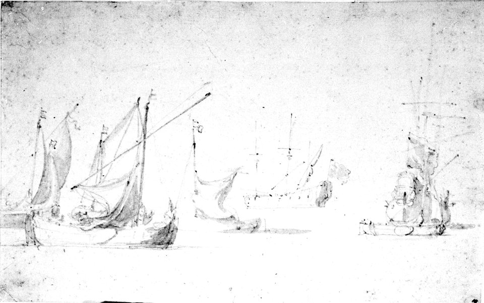 A smalschip before the wind and other vessels in harbour RMG PW6758