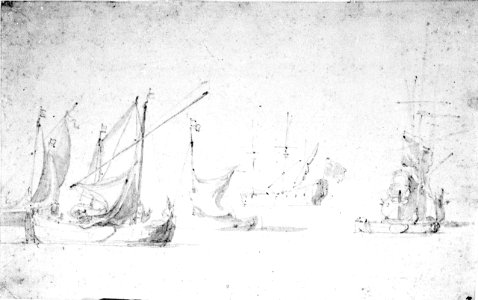 A smalschip before the wind and other vessels in harbour RMG PW6758