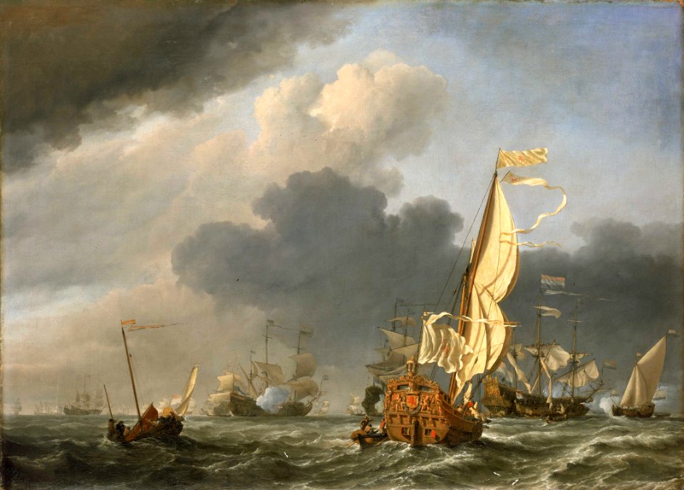 A States Yacht in a Fresh Breeze Running Towards a Group of Dutch Ships RMG BHC0903