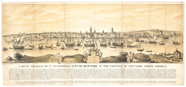 A south prospect of ye flourishing city of New-York in the province of New York, North America - copied for D.T. Valentine's Manual ; lithd. by G. Hayward 73 Nassau St. New York 1848. LCCN2018645786. Free illustration for personal and commercial use.
