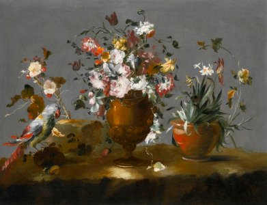 A Still Life with Roses, Carnations and Other Flowers in a Vase by the Pseudo-Guardi. Free illustration for personal and commercial use.