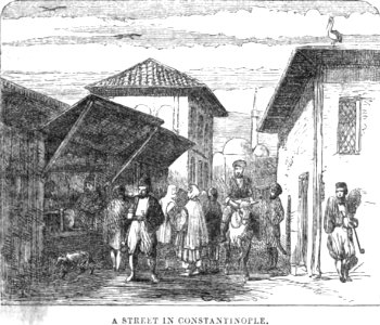 A street in Constantinople. Edmund Spencer. Turkey, Russia, the Black Sea, and Circassia.P.179. Free illustration for personal and commercial use.