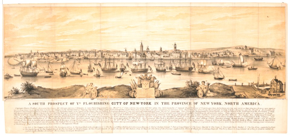 A south prospect of ye flourishing city of New-York in the province of New York, North America - copied for D.T. Valentine's Manual ; lithd. by G. Hayward 73 Nassau St. New York 1848. LCCN2018645786
