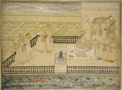 A sultan seated on a terrace at night, receiving courtiers (6125088680)